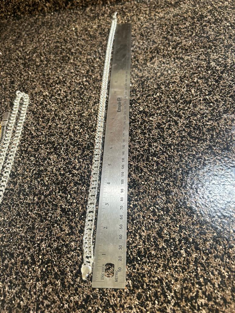 Men's Silver Figaro Link Chain Necklace Flat Grumetta Mesh 24" Lobster Clasp Heavy