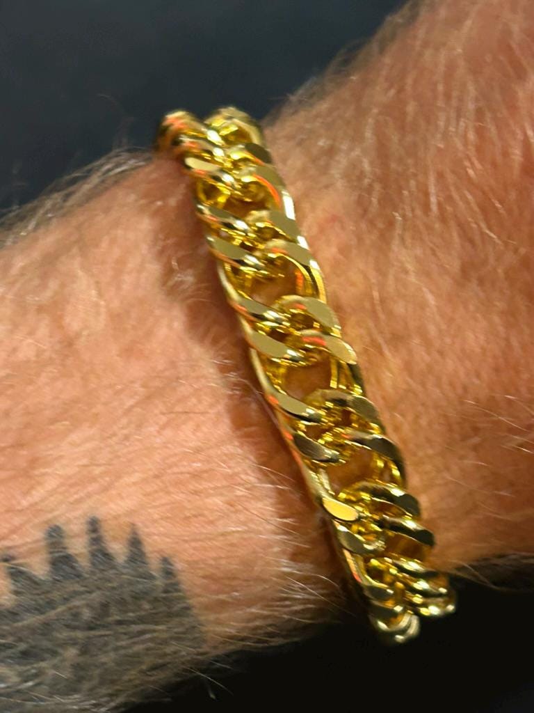 Men's 24K Gold Plated Double Cuban Link Bracelet Heavy Twist Curb Chain 8.5" 10mm