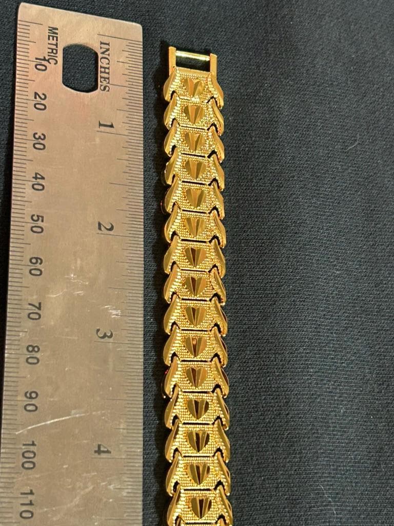 Unisex Textured Gold Plated Chevron Arrowhead Link Bracelet Heavy 8" Vintage Style