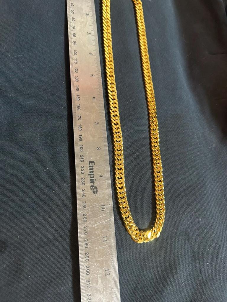 24K Gold Plated Cuban Link Chain Necklace Textured Curb Mesh Mens Womens 24"