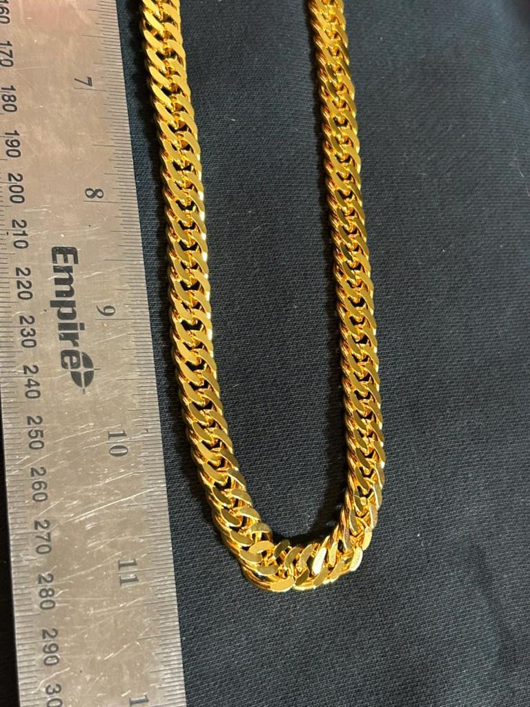 24K Gold Plated Cuban Link Chain Necklace Textured Curb Mesh Mens Womens 24"
