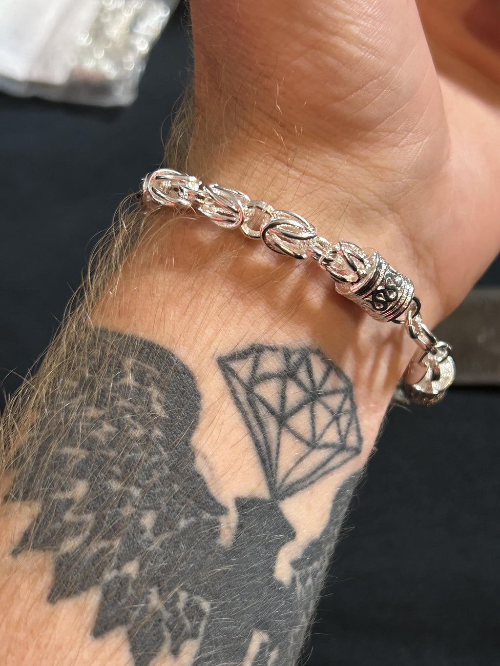 Vintage 925 Sterling Silver Byzantine Bali Link Chain Bracelet 8"