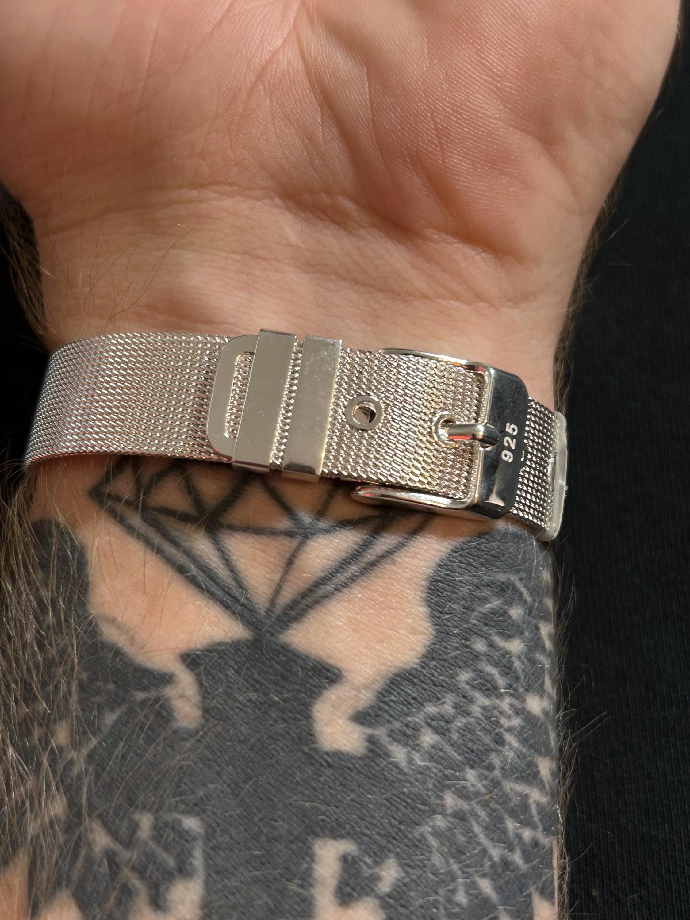 Vintage 925 Sterling Silver Mesh Chain Bracelet Adjustable Belt Strap Style