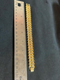 Unisex Textured Gold Plated Chevron Arrowhead Link Bracelet Heavy 8" Vintage Style