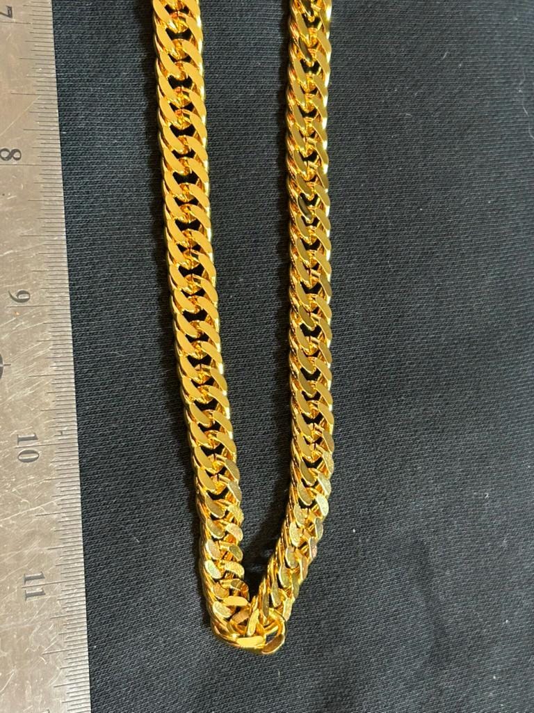 24K Gold Plated Cuban Link Chain Necklace Textured Curb Mesh Mens Womens 24"