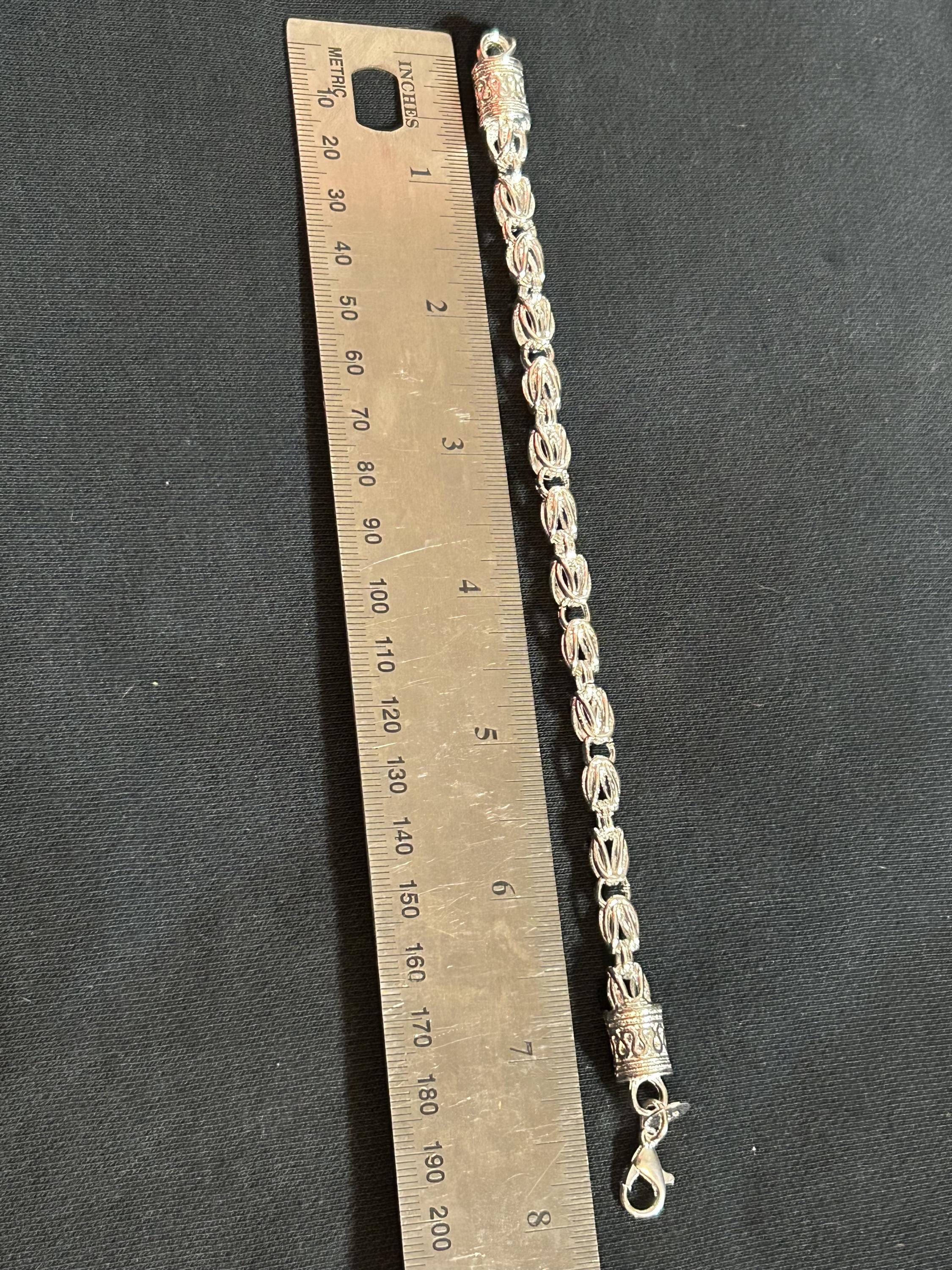 Vintage 925 Sterling Silver Byzantine Bali Link Chain Bracelet 8"