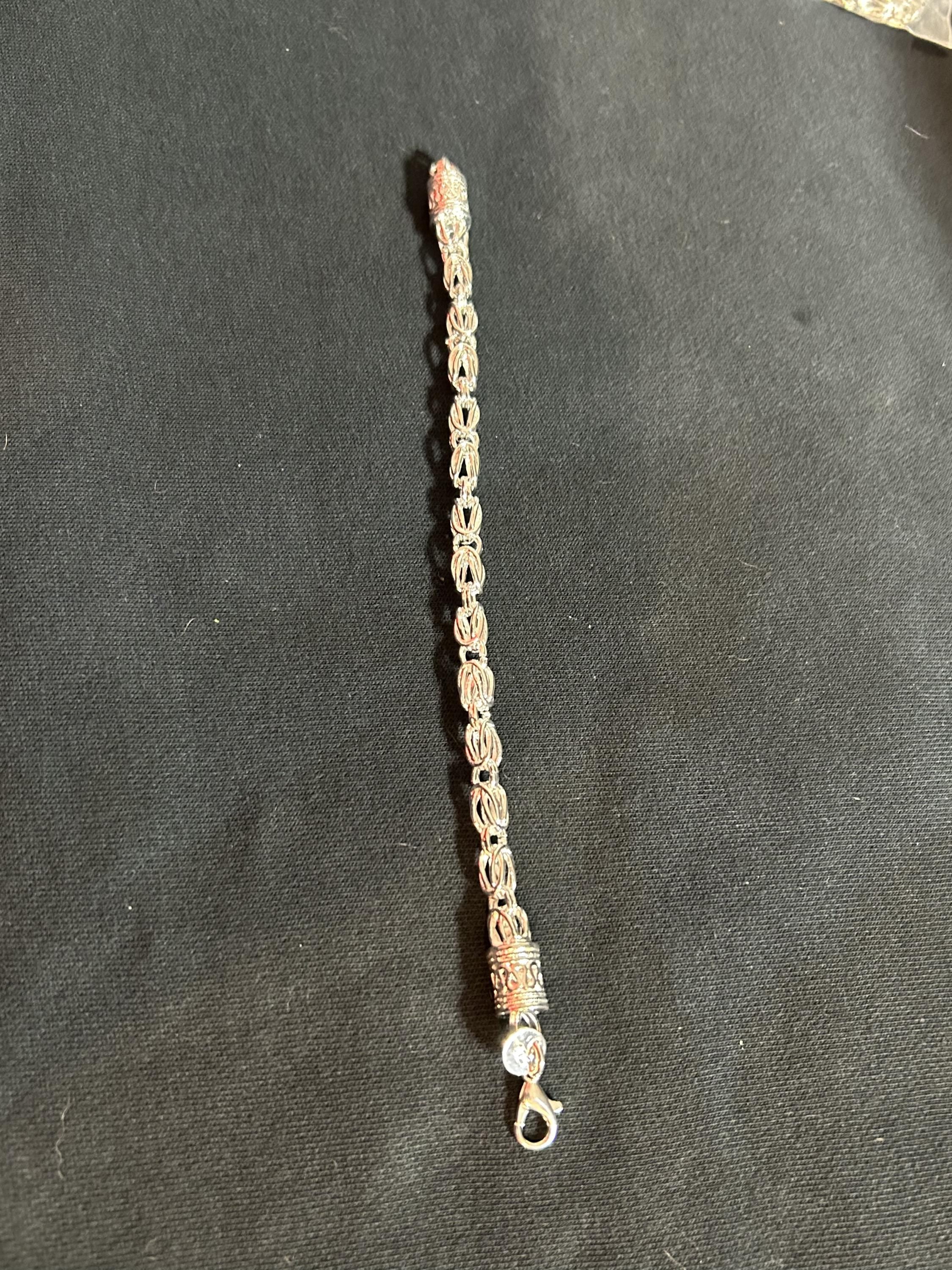 Vintage 925 Sterling Silver Byzantine Bali Link Chain Bracelet 8"