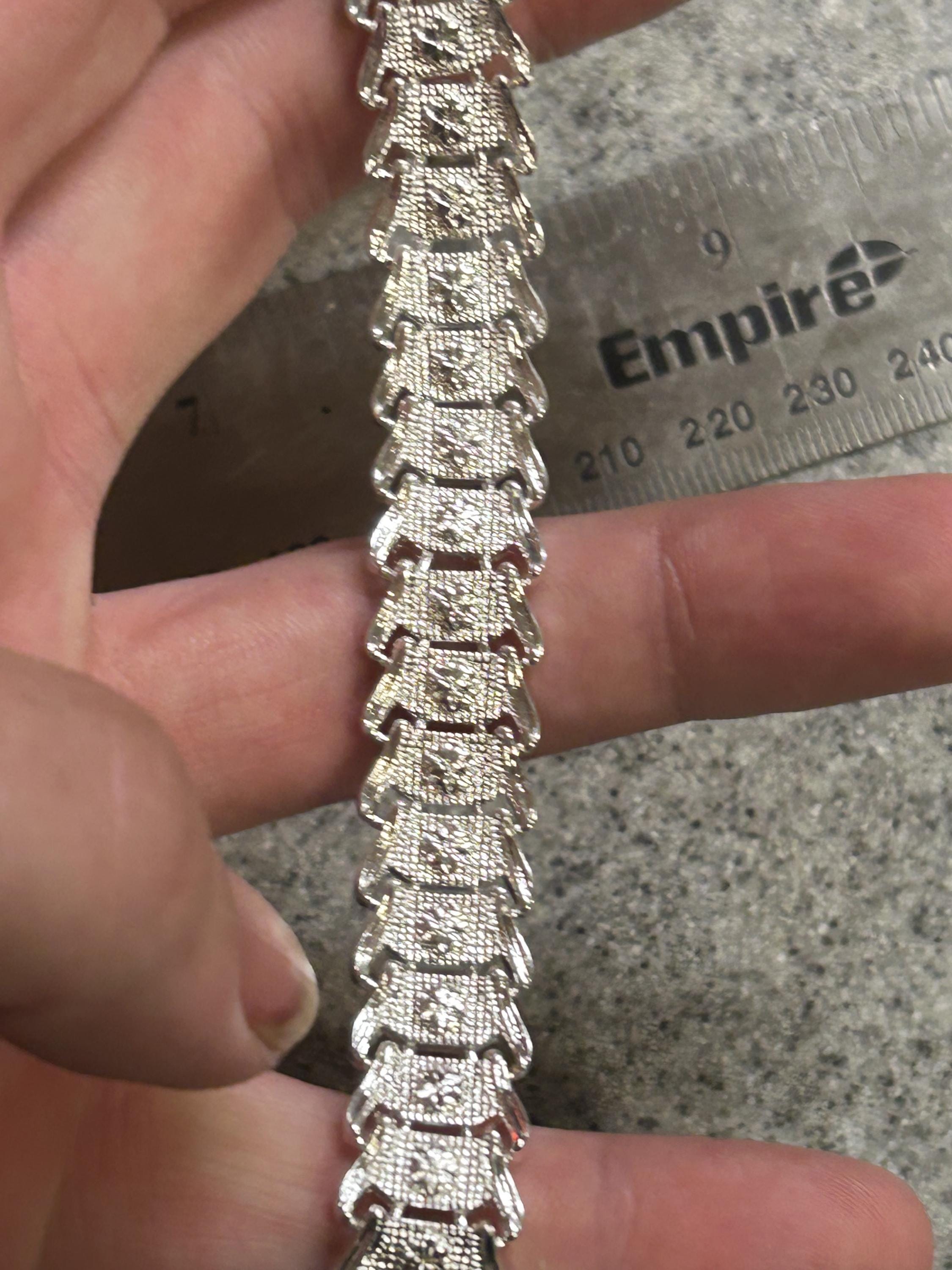 925 Sterling Silver Textured Chevron Link Statement Bracelet Unisex