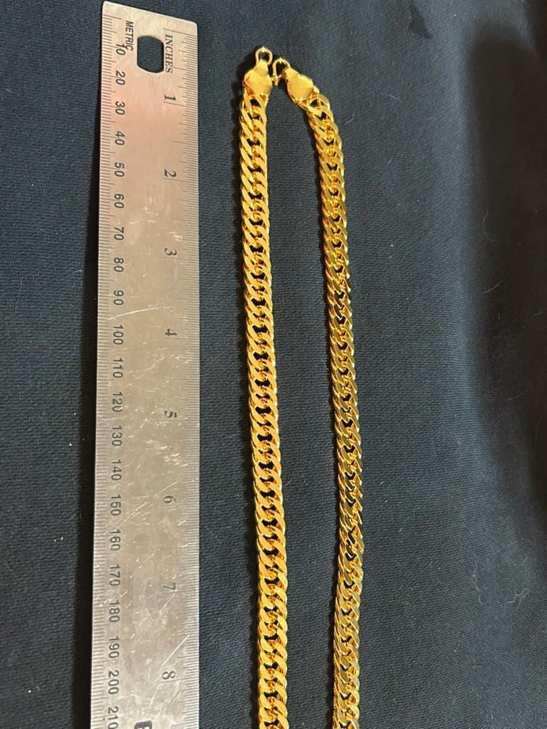 24K Gold Plated Cuban Link Chain Necklace Textured Curb Mesh Mens Womens 24"