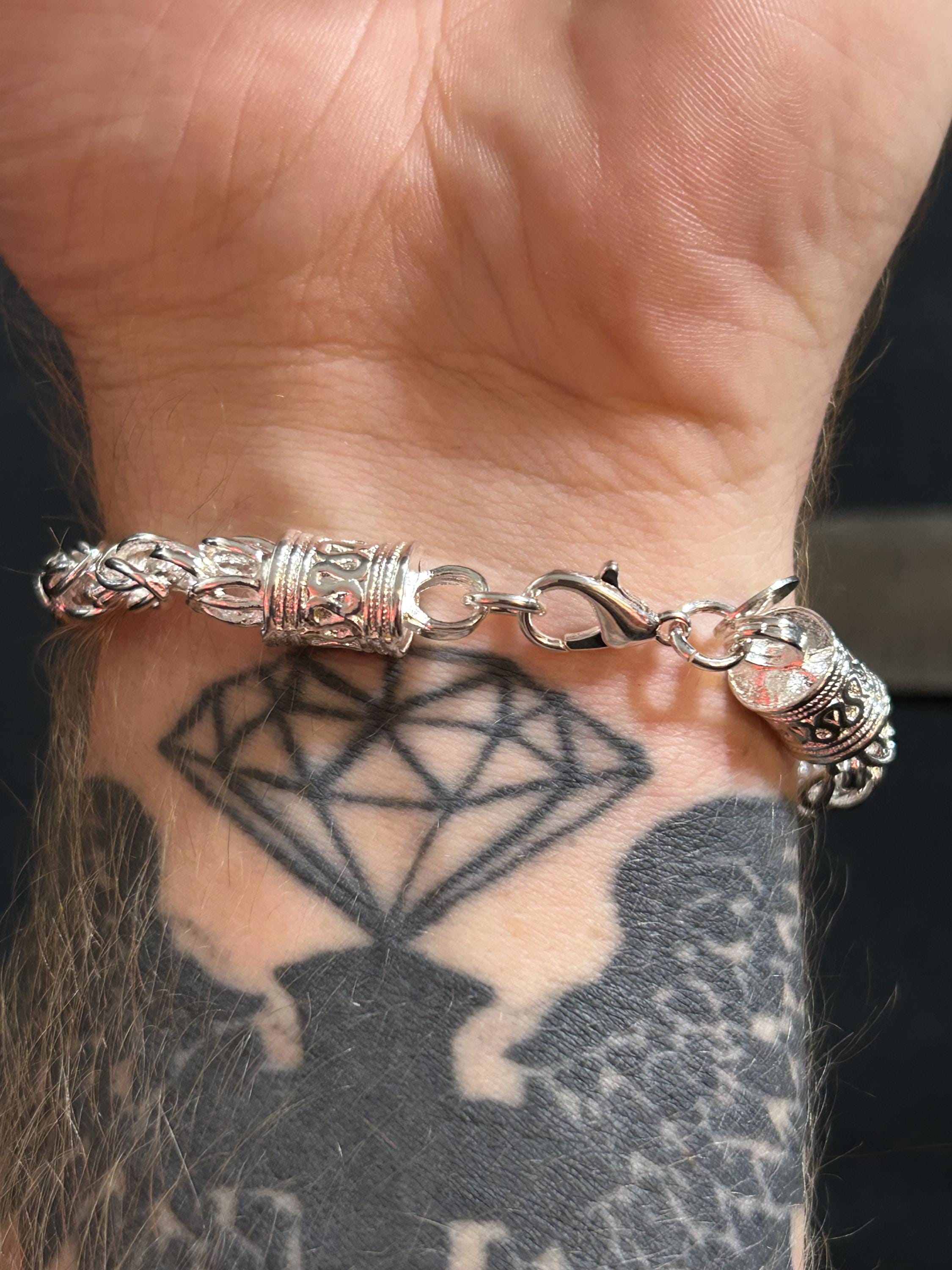 Vintage 925 Sterling Silver Byzantine Bali Link Chain Bracelet 8"