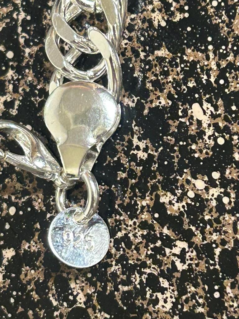 Men's Silver Figaro Link Chain Necklace Flat Grumetta Mesh 24" Lobster Clasp Heavy