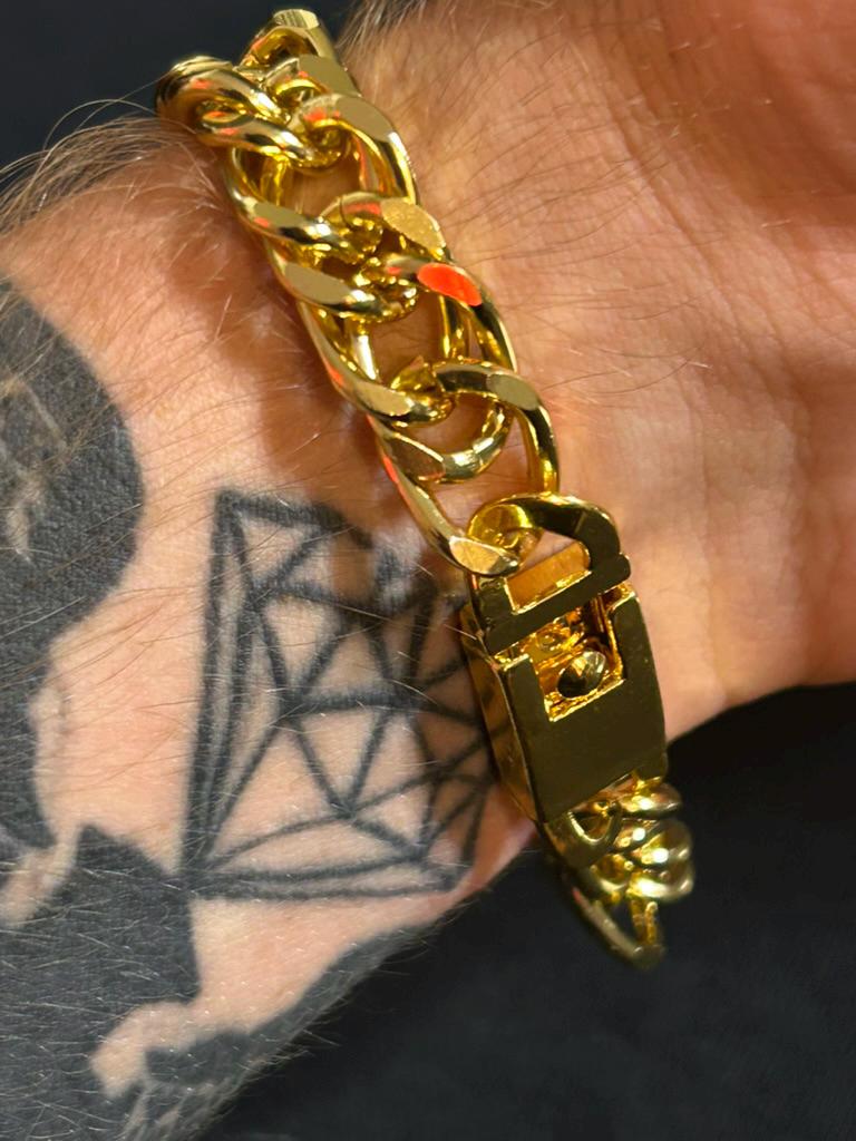 Men's 24K Gold Plated Double Cuban Link Bracelet Heavy Twist Curb Chain 8.5" 10mm